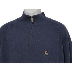 Psycho Bunny Men Pullover‎ Sweater 2XLT Blue Donegal Nep Cashmere Blend 1/4 Zip